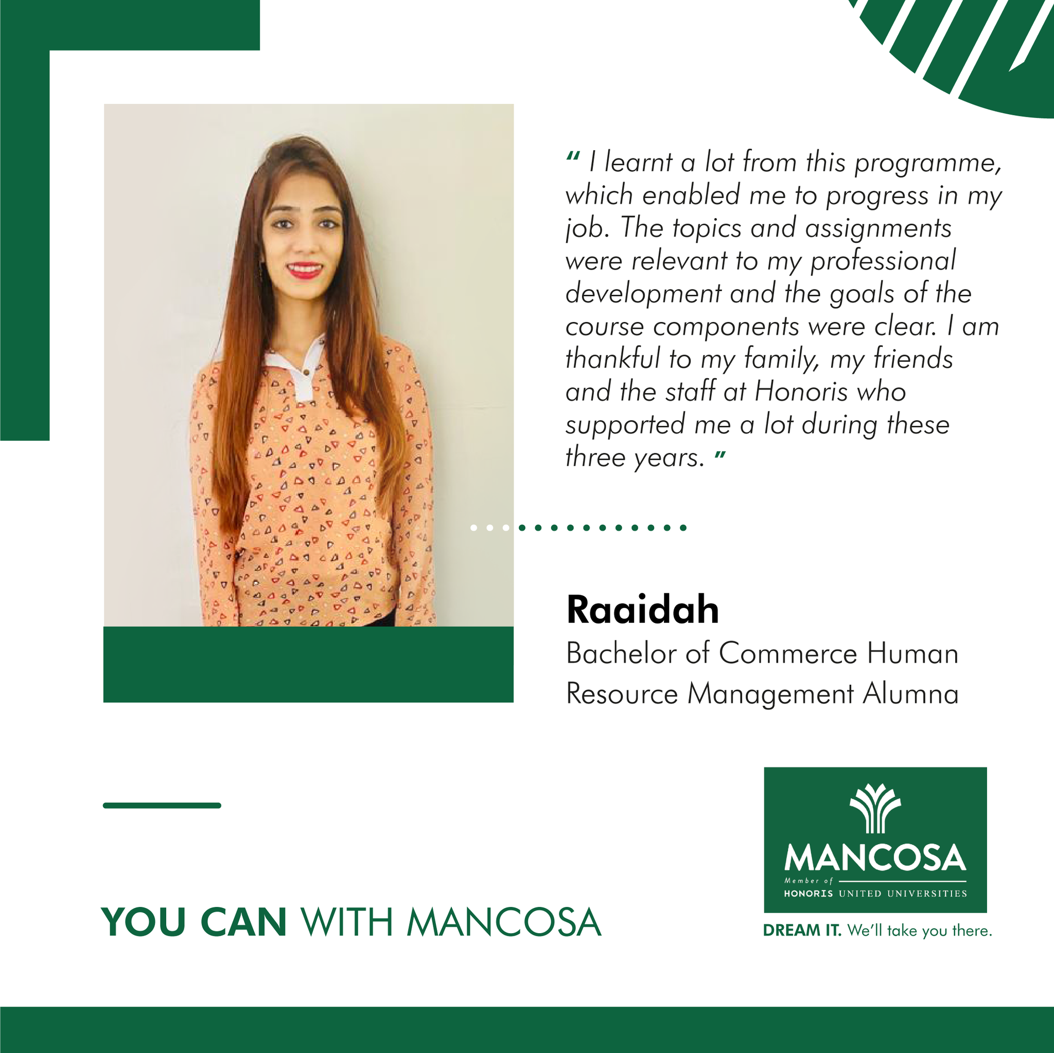 Raaidah Elaheebocus – Alumna – Bcom Human Resource Management