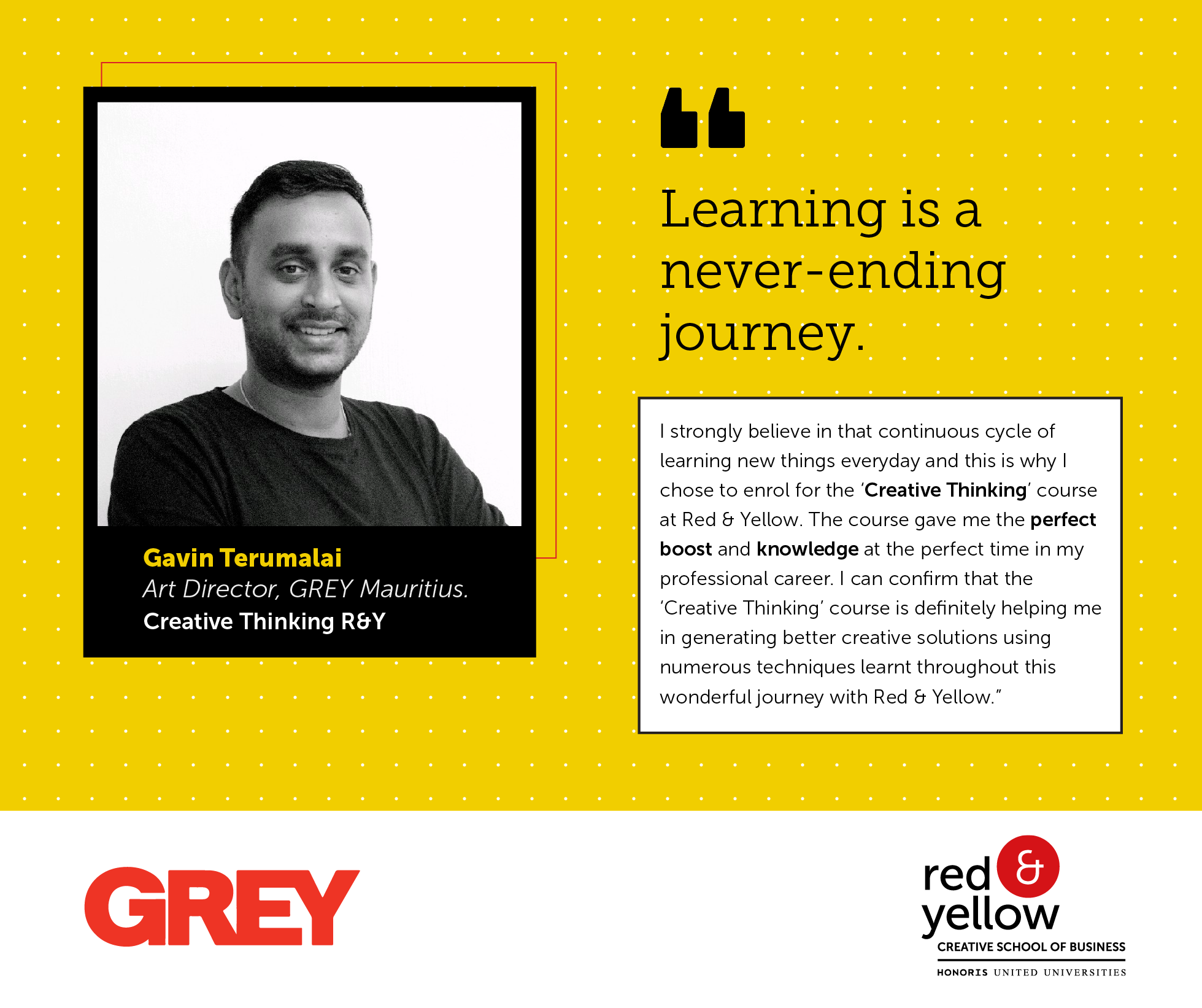 Gavin Testimonial – Creative Thinking Red & Yellow Creative School of Business
