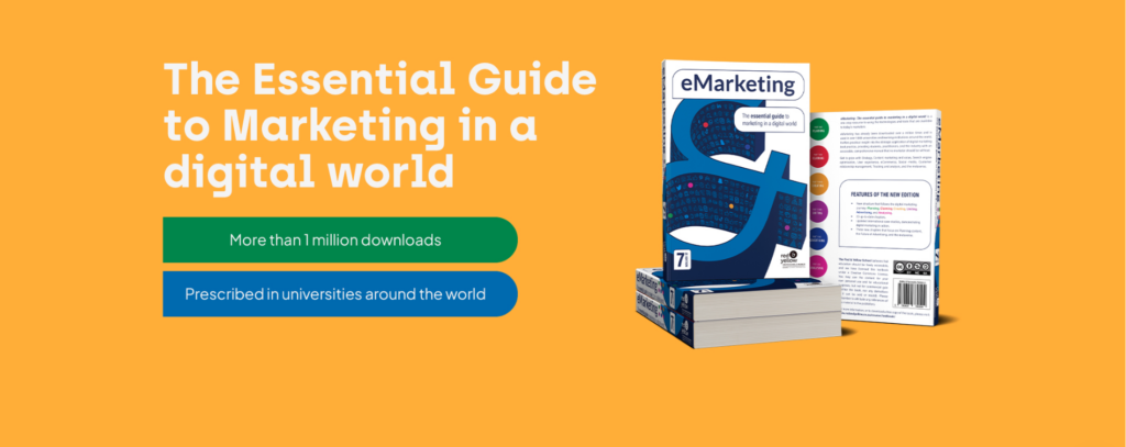 cover showing the emarketing textbook from red & yellow